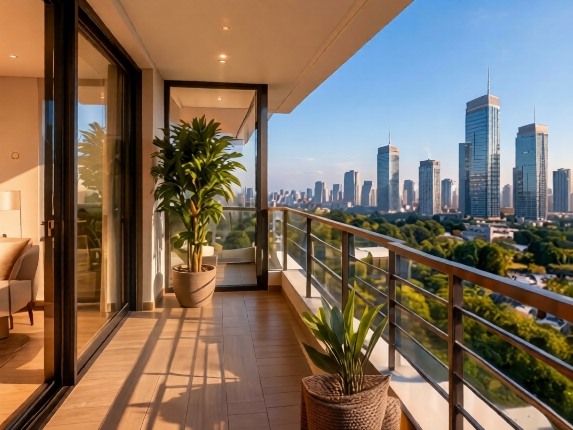 Apartment balcony overlooking the Chennai skyline